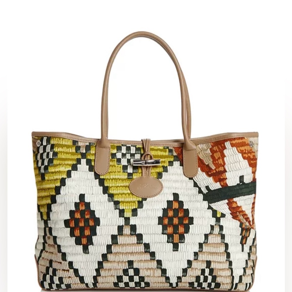 Longchamp Roseau Paniers D'art Shoulder Bag, Lime/multicolored Sienna RARE
